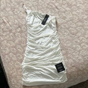 Lulu's White One Shoulder Ruched Dress